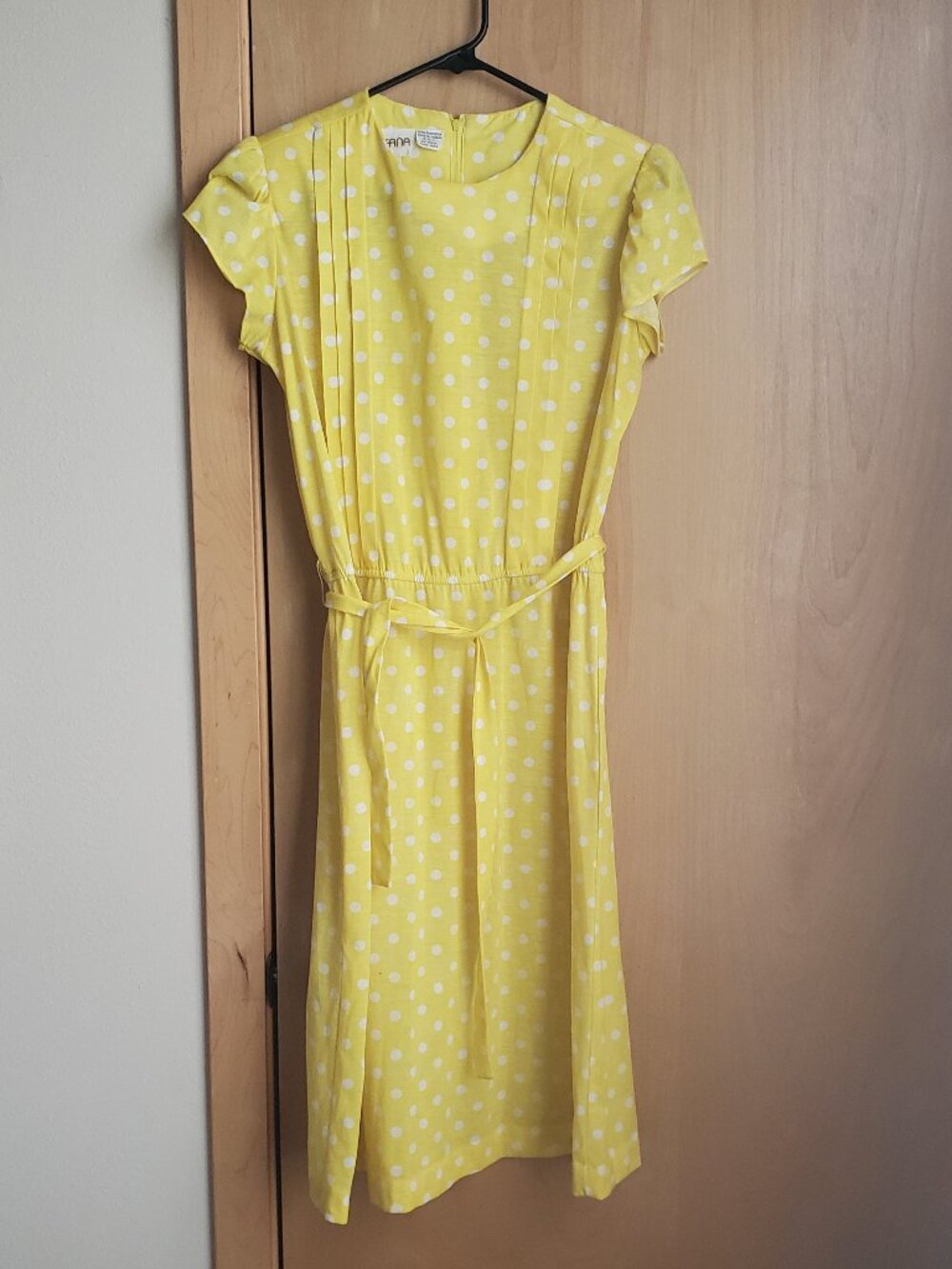 Vintage Jeana Lemon Yellow Polka-dot Dress Size 8